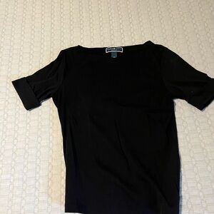 Kendra Scott Black Fitted Jersey Boat neck T-Shirt with cuff